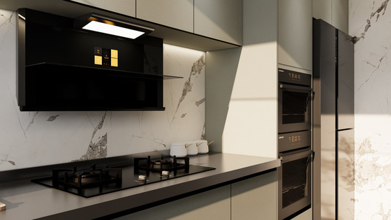 Sleek And Functional Green Bean Grey L Shape Kitchen Cabinets Modern Style
