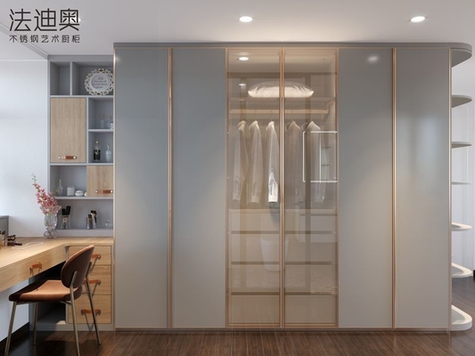 Ukuran Custom Abu-abu Biru Modern Kamar Tidur Pakaian Pakaian Dengan Aksen Emas
