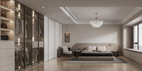 Lemari Kamar Tidur Minimalis Modern Lemari Tinggi Penuh Dengan Rak Terbuka Terintegrasi