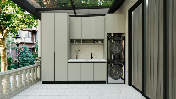 Greige Baja tahan karat Balkon Storage Cabinet Dengan Multiple Storage Unit