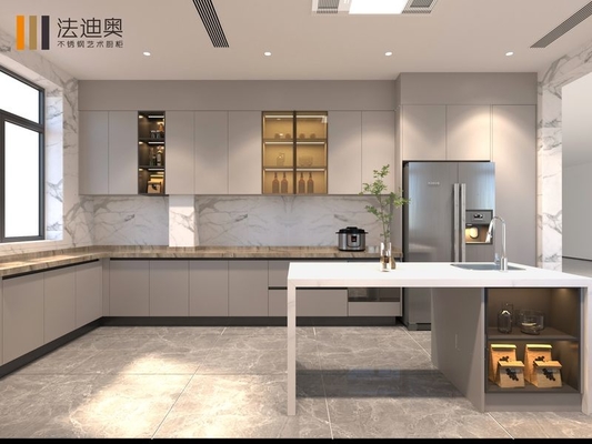 Modern Elegance U Bentuk Kabinet dapur stainless steel dengan integrasi mulus